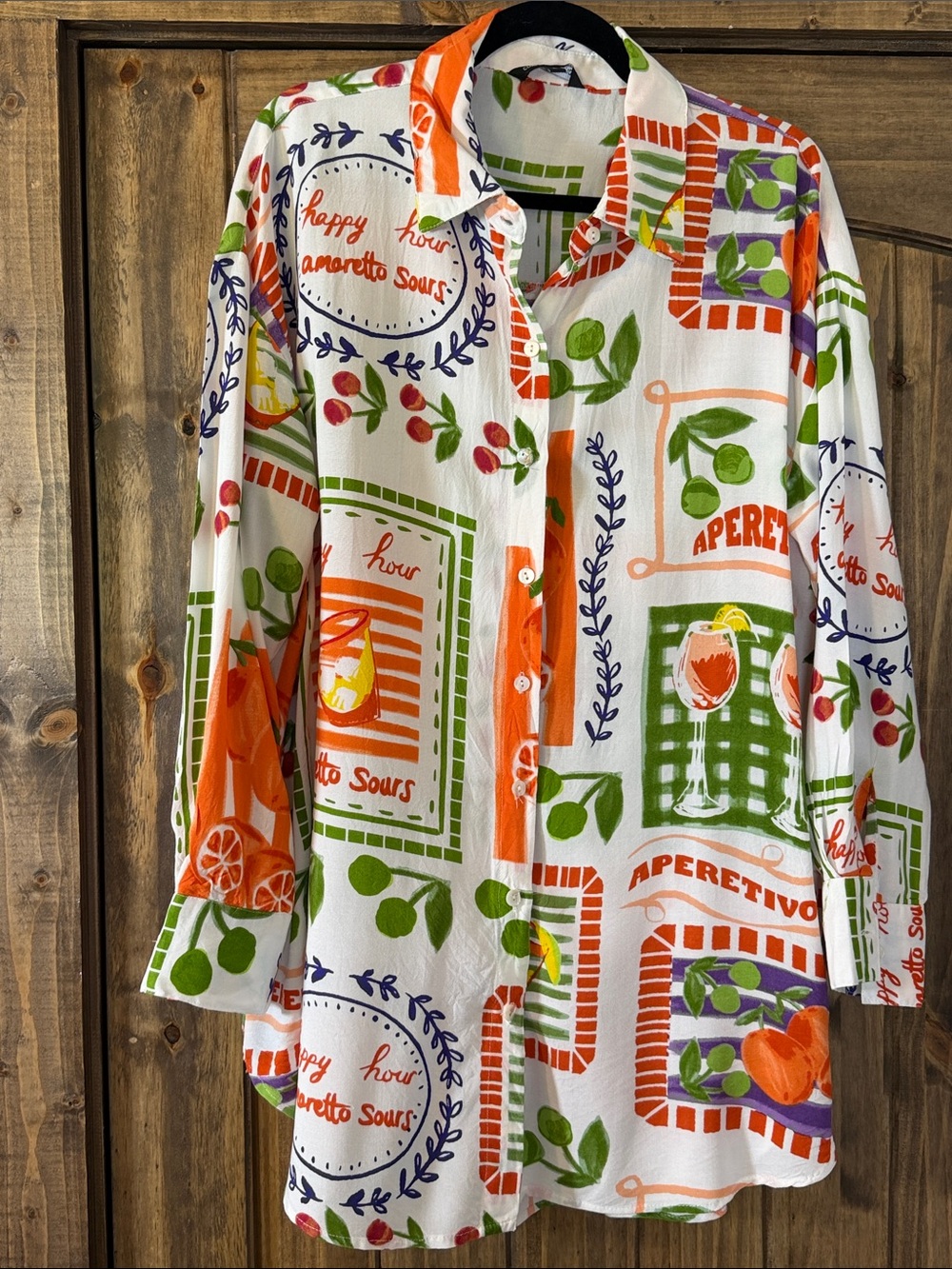 Women's White Button-Down Shirt with Citrus & Aperitivo Print